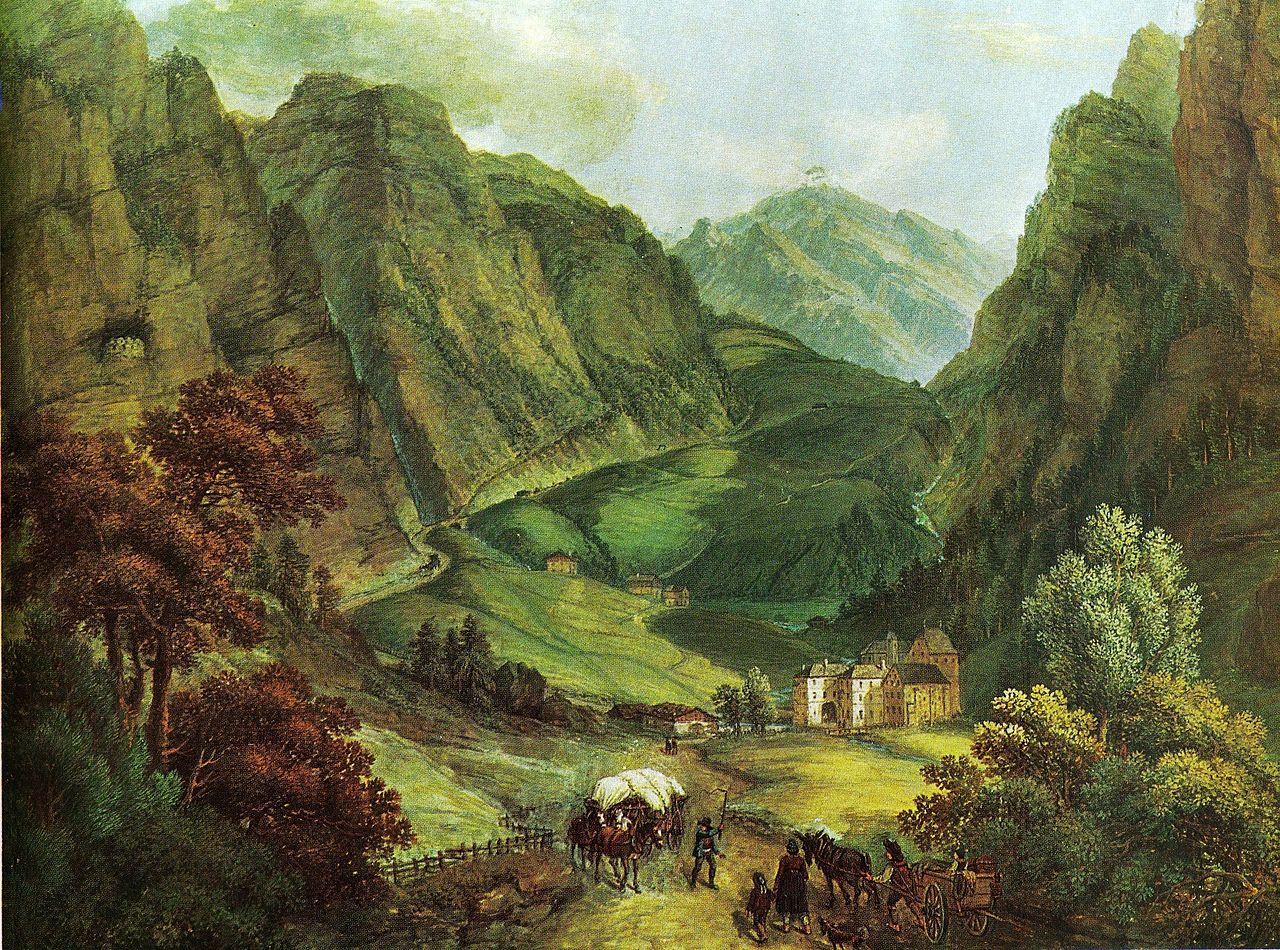 Image of Lueg customs office at the Brenner Pass, early nineteenth century, unknown artist, public domain